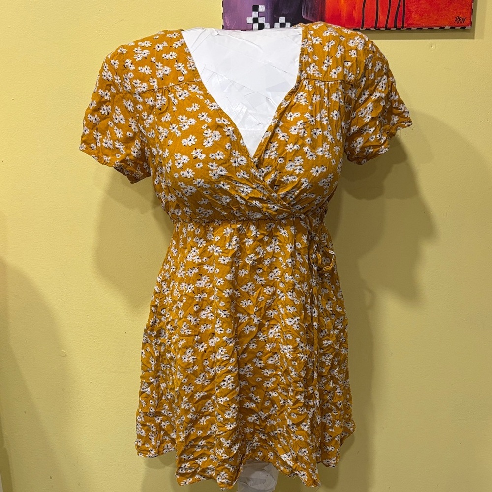 Floral Mustard Wrap Dress